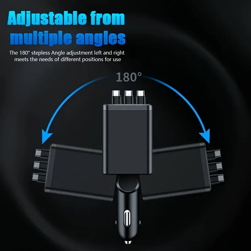 7 Ports Fast Car Charger with LED Display Rotatable Car Cigarette Lighter Charger Adapter USB & Type C for All Smartphones Table