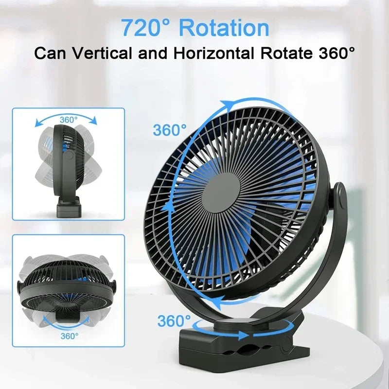 10000mAh 8-Inch Rechargeable USB Desktop Fan Portable Clip on Fan 4 Speeds Low Noise Air Circulating USB Fan For Home Office
