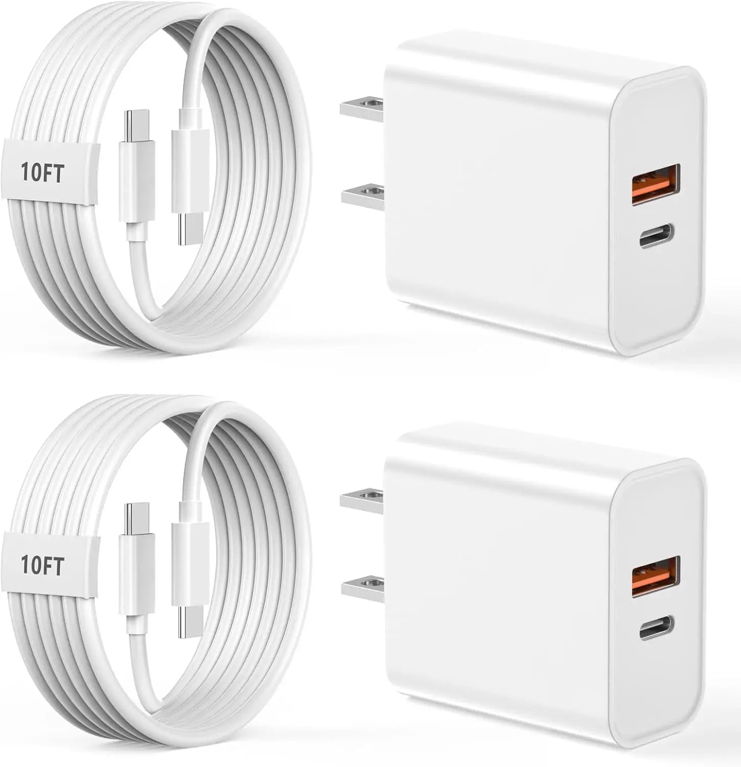 For iPhone16 Charger, 2 Pack 20W Dual Port USB C Charger with10FT USB C Charging Cord for iPhone 16/15/15 Plus/15 Pro/15 Pro Max