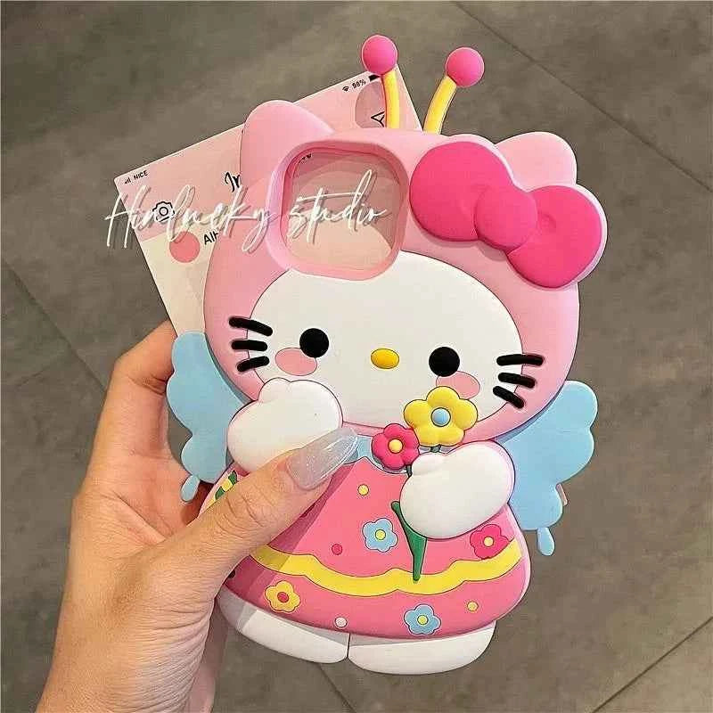 For iPhone 16 Pro Max 15 14 Plus 12 Pro 13 Mini 11 X XS XR 7 8 SE Pink Flower 3D Cartoon Silicon Soft Phone Case