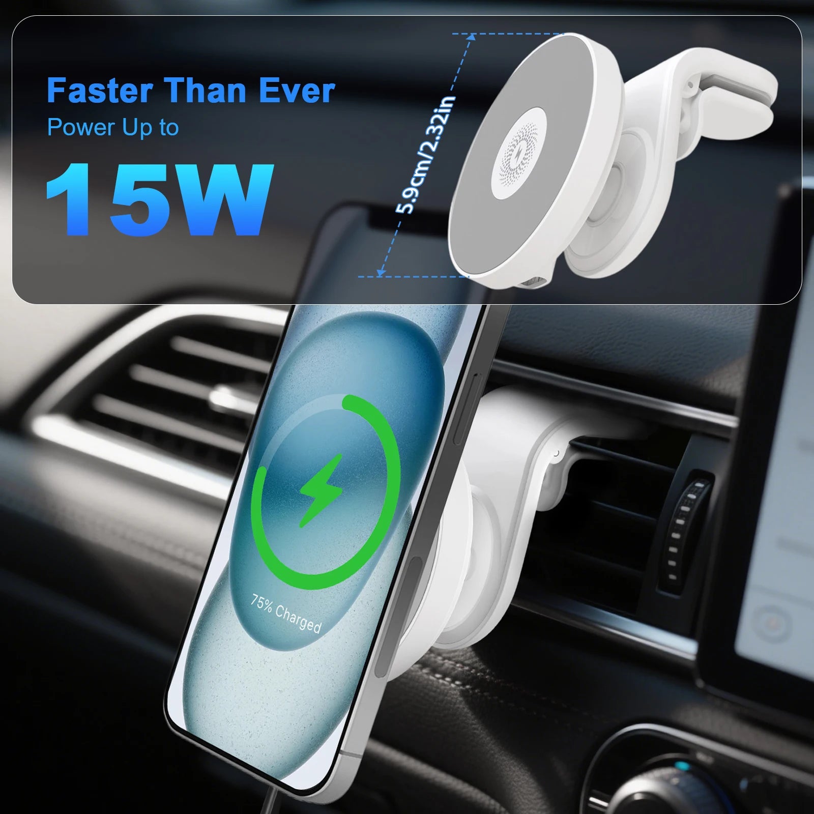 Magnet Wireless Car Charger 15W Fast Charging Dock Station Car Mount Phone Holder Air Vent for iPhone 17 16 15 14 13 Pro Max