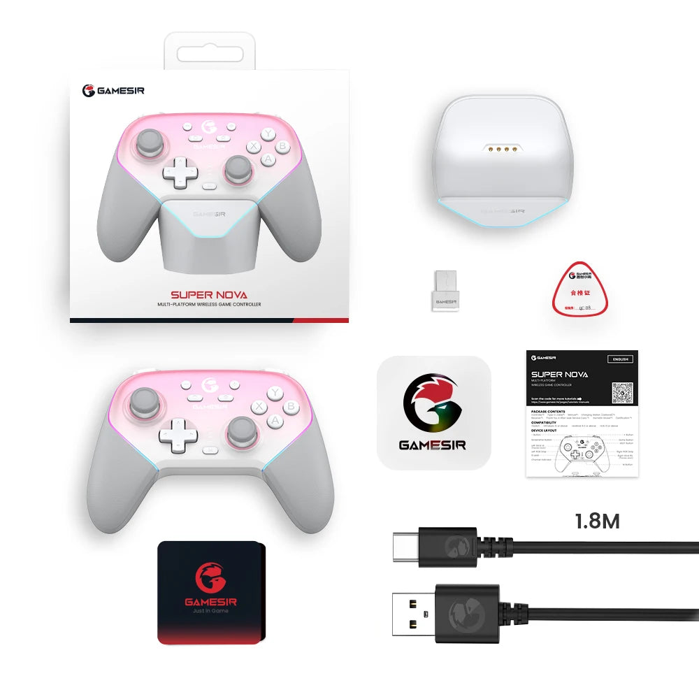 GameSir Super Nova Wireless Switch Controller with Charging Station, Hall Effect Joystick for PC Nintendo Switch 2 Android Phone