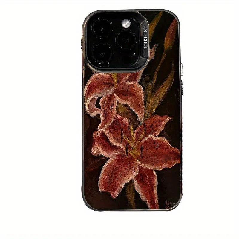 Vintage Lily Pattern Non-Slip Anti-Drip Tpu Phone Case for iPhone 16 15 14 13 12 11