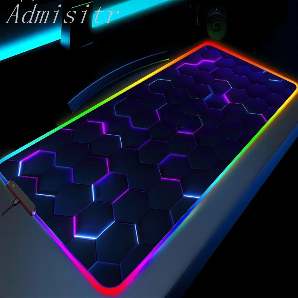 Geometry Large RGB Gamer Mousepad 40x90cm Hexagon Mouse Mat Gaming Mousepads LED Keyboard Mats Luminous Desk Pads Mouse Pad
