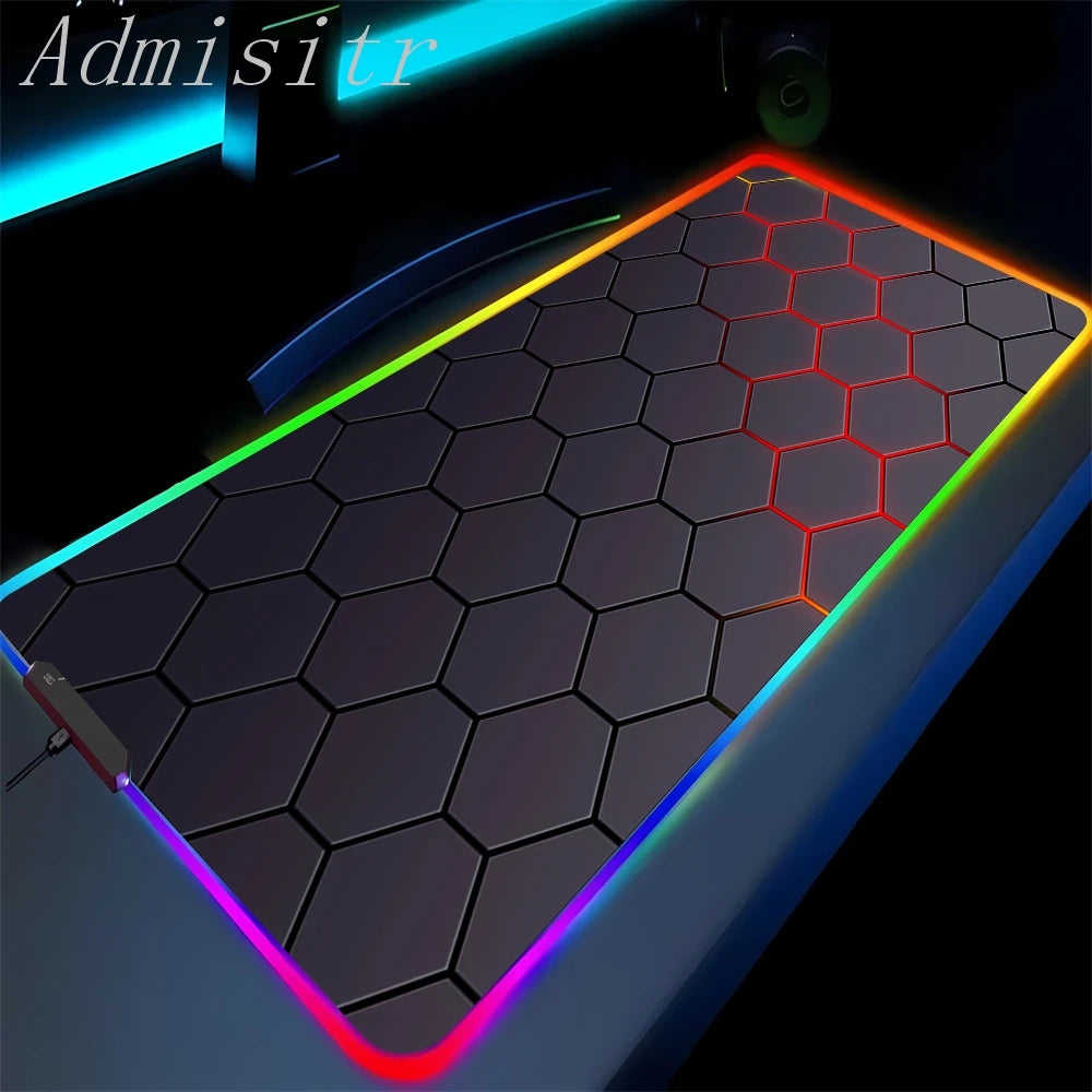 Geometry Large RGB Gamer Mousepad 40x90cm Hexagon Mouse Mat Gaming Mousepads LED Keyboard Mats Luminous Desk Pads Mouse Pad