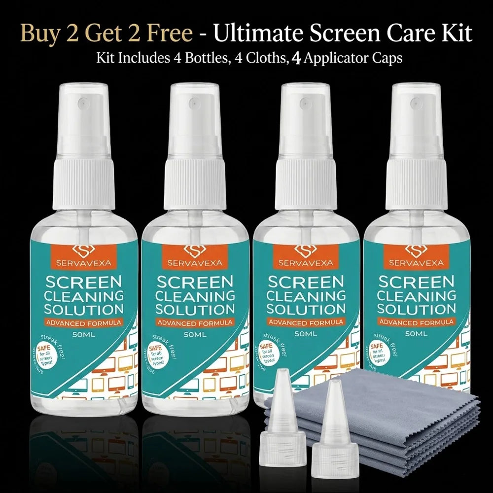 SERVAVEXA Screen Cleaner Spray Kit for Laptop Phone TV Monitor Tablet, Streak-Free Lens Cleaning Solution with Microfiber Cloth