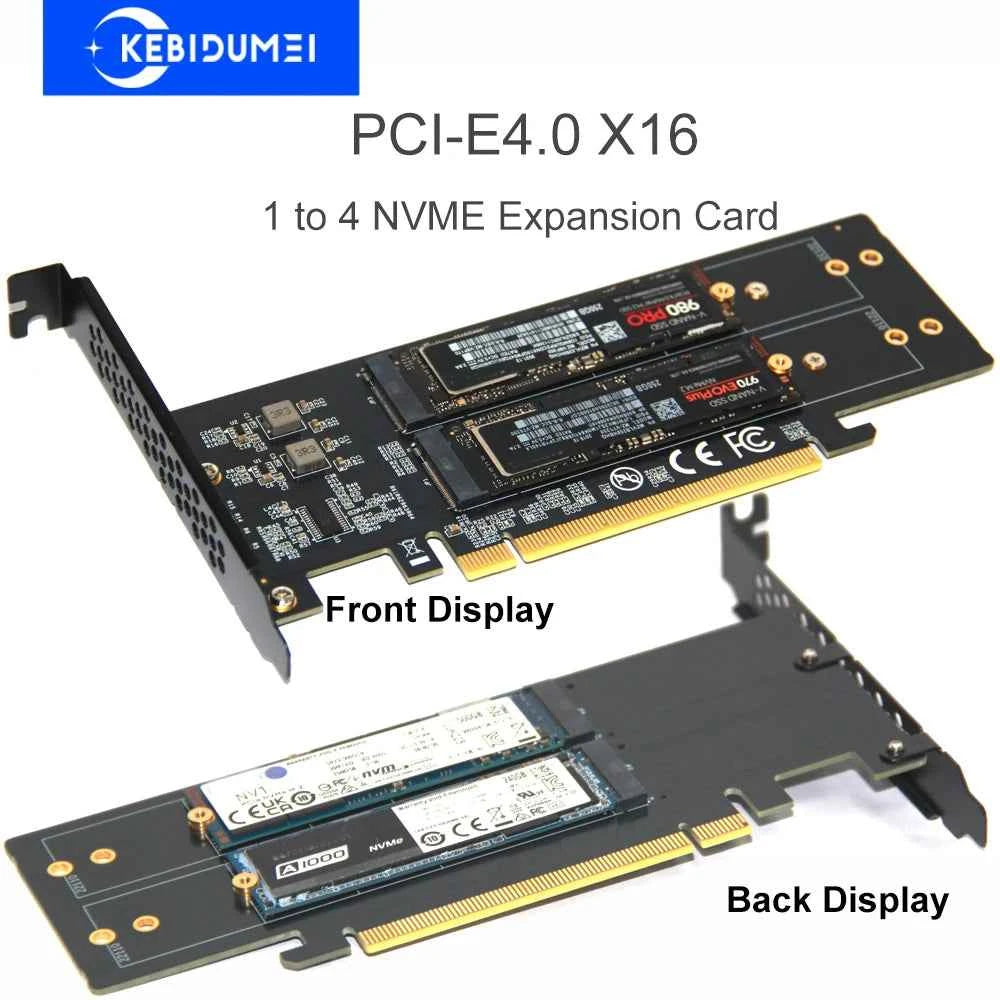 PCle4.0 X16 to 4xNVME M.2 Expansion Card M.2 SSD GEN4 PCIe4.0 PC Motherboard X1 X4 X8 X16 Expansion Card For 2230 2242 2260 2280