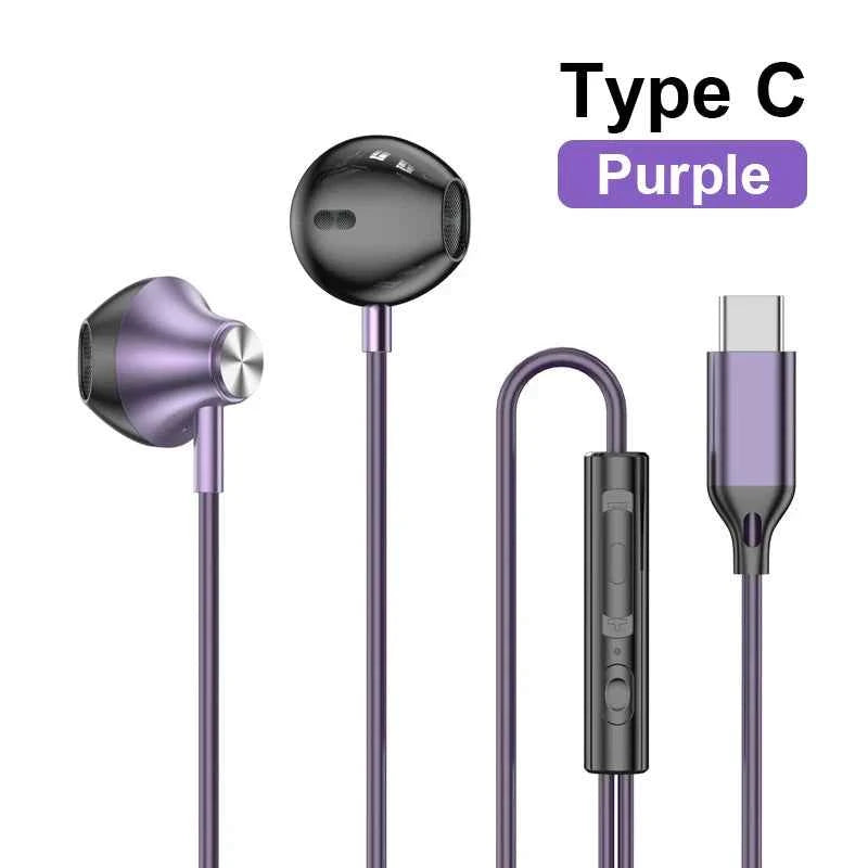 Type C 3.5mm Jack Earphones HiFi Stereoscopic Sound With Mic Wired Headphones Line Control Earbuds For Samsung iPhone 16 Headset