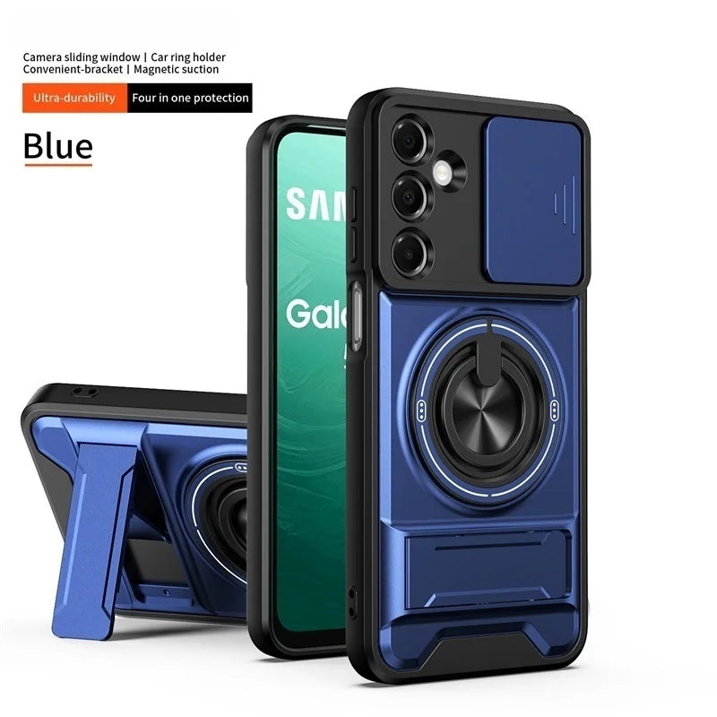 Case For Samsung Galaxy S26 S25 S24 S23 S22 Ultra PLus S26 Edge S25FE S24FE Armor Magnetic Stand Holder Ring Lens Protect Cover