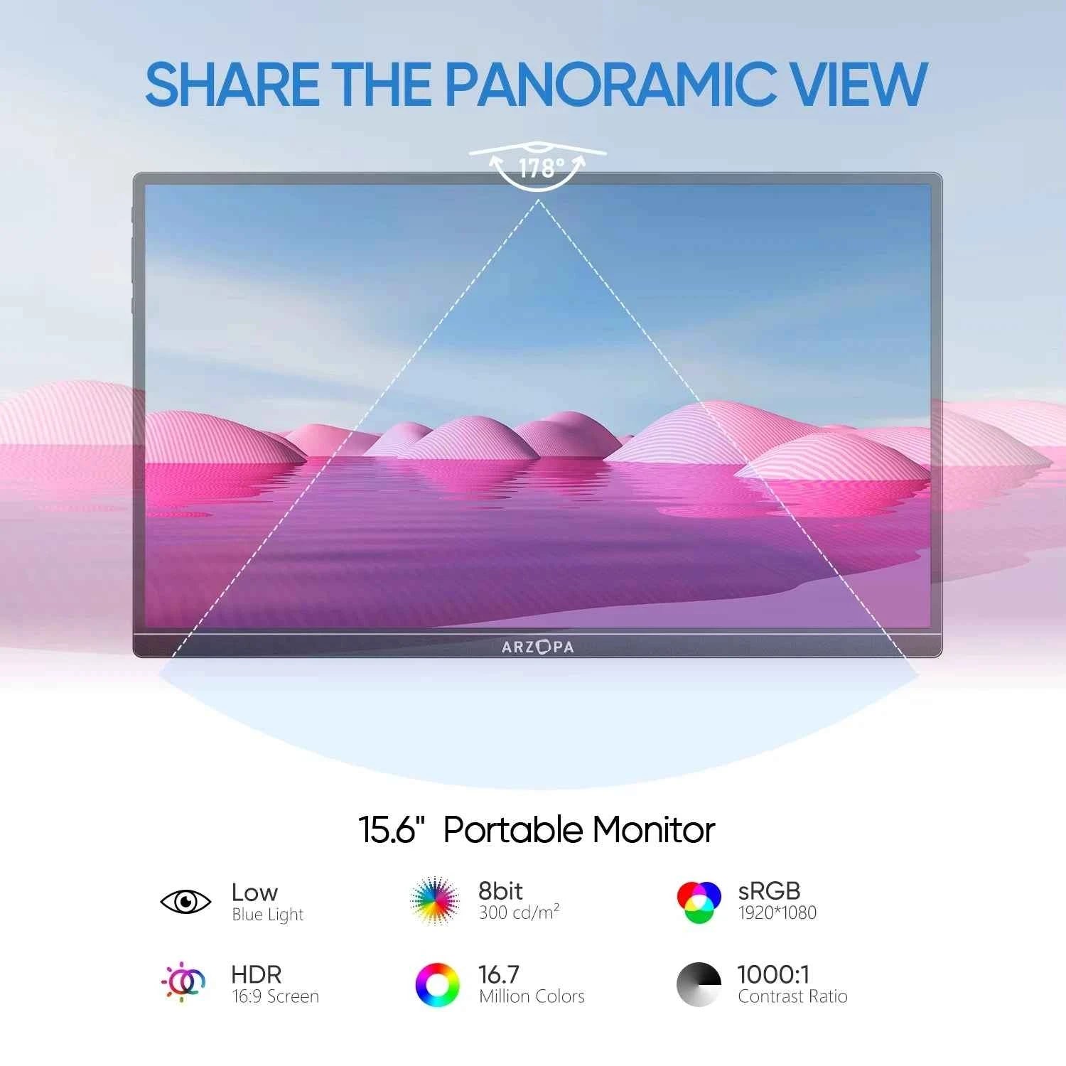 ARZOPA 15.6 inch Portable Monitor FHD 1080P IPS USB-C Mini-HDMI External Second Screen for Mac Laptop PC Switch Xbox PS4/5 Xbox