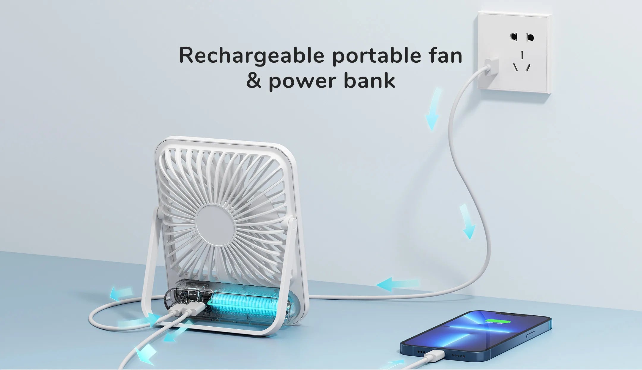 JISULIFE Portable Small Desk Fan Ultra Quiet Table Fan USB Rechargeable  Cooling Fan With 4 Speed Powerful Wind Offices Fan