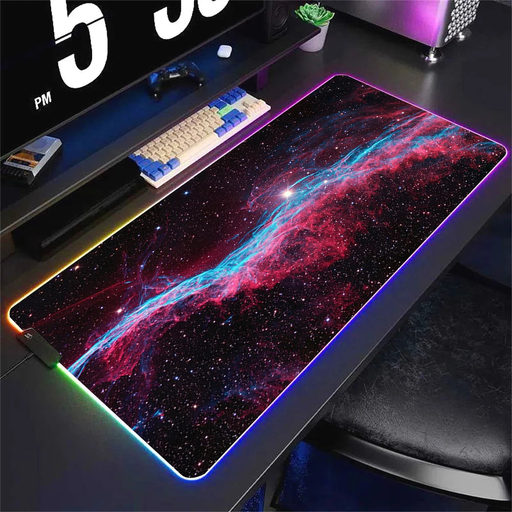 Universe RGB Gaming Mousepad Space Mouse Mats LED Large Gamer Backlit Mousepads XXL Keyboard Pads Luminous Deskmat Mouse Pad