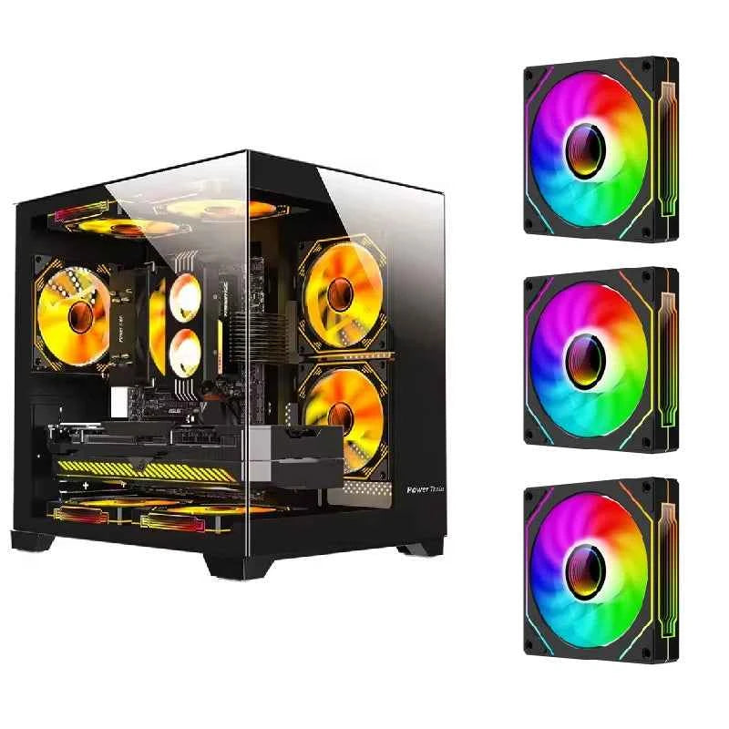 Power Train Colored Glaze PC Case Sea View Room 270°full view without column Desktop Chassis Support 240 Water Cooler