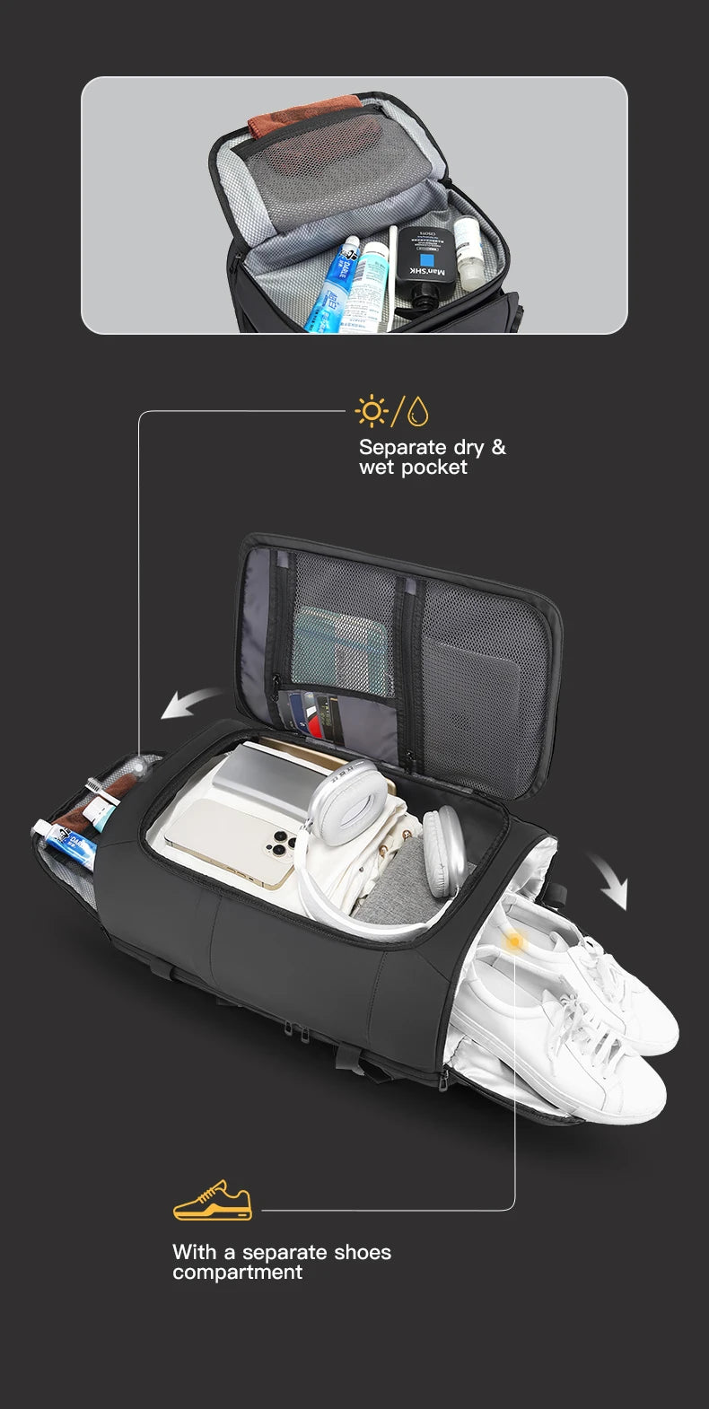 BANGE Carry On Backpack Cabin Bag Travel Backpack for Men Shoes Handle Luggage Leisure Laptop Backpack mochila para viaje cabina