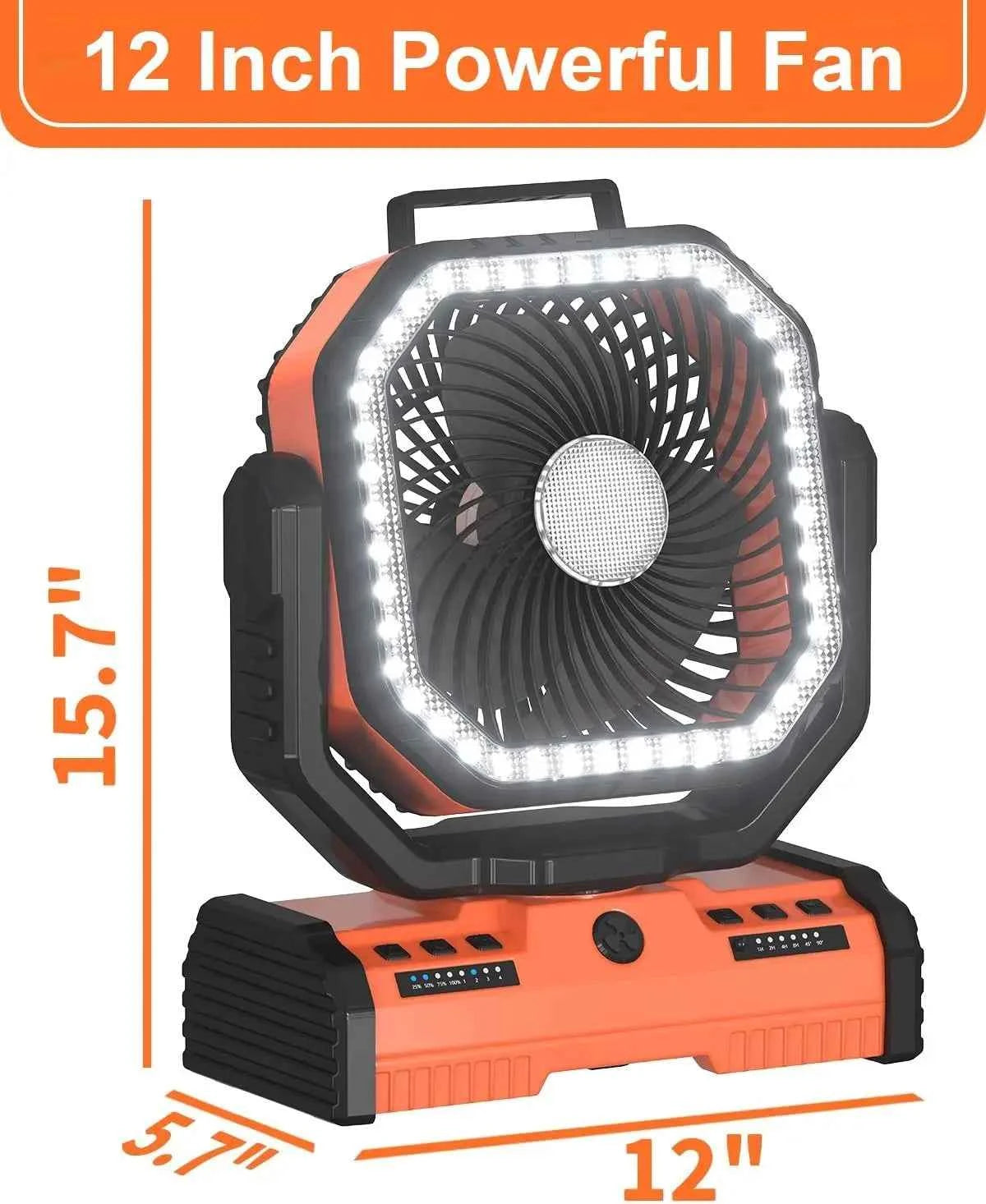 Gobortone 12 Inch 40000Mah Ventilador Recargable Camping Battery Operated Powered Fan with LED Lantern Light Cordless USB Desk