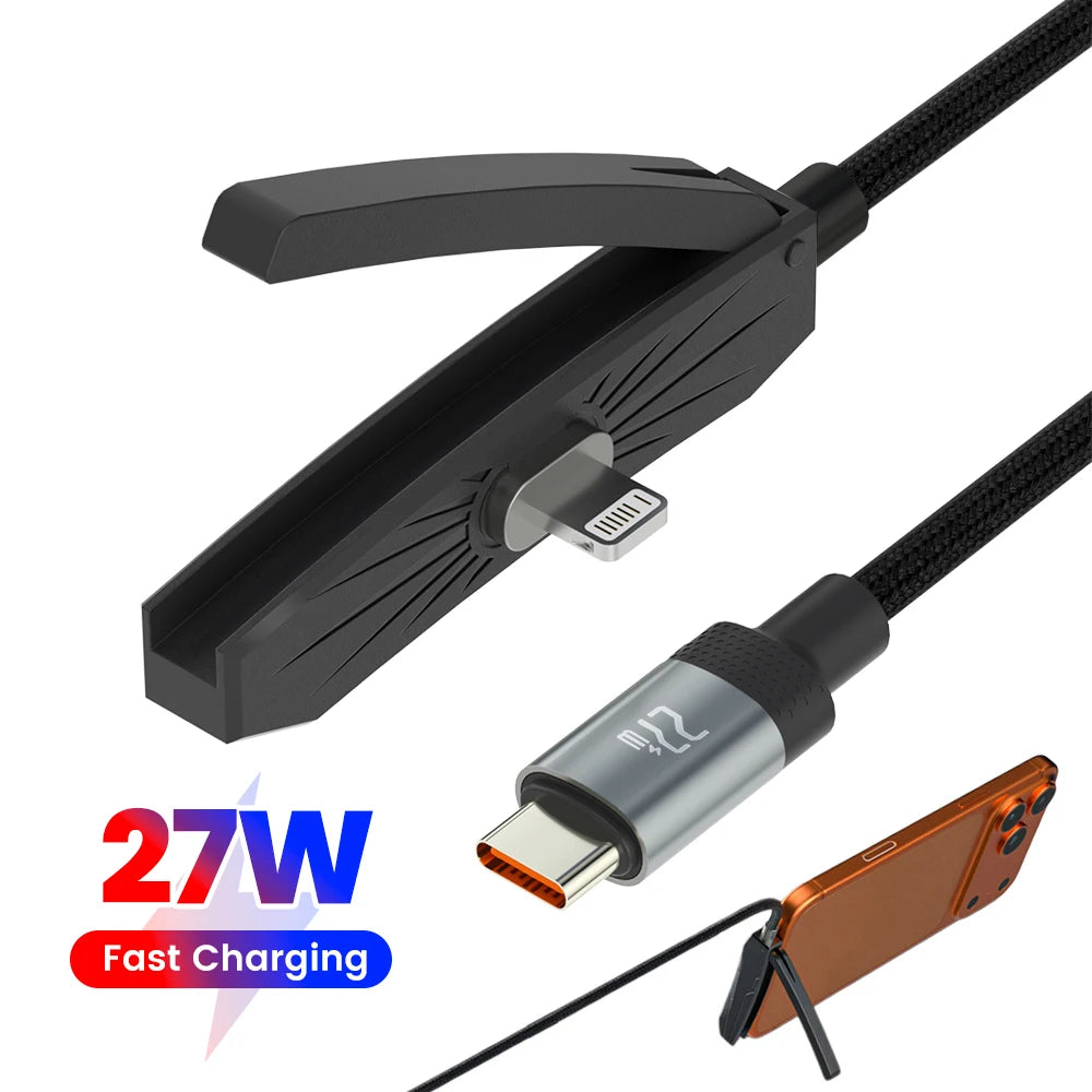 27W Lightning Fast Charging Cable PD Type-C to IOS Data Wire With Foldable Stand For iPhone 14 13 12 11 Lightning Charging Line