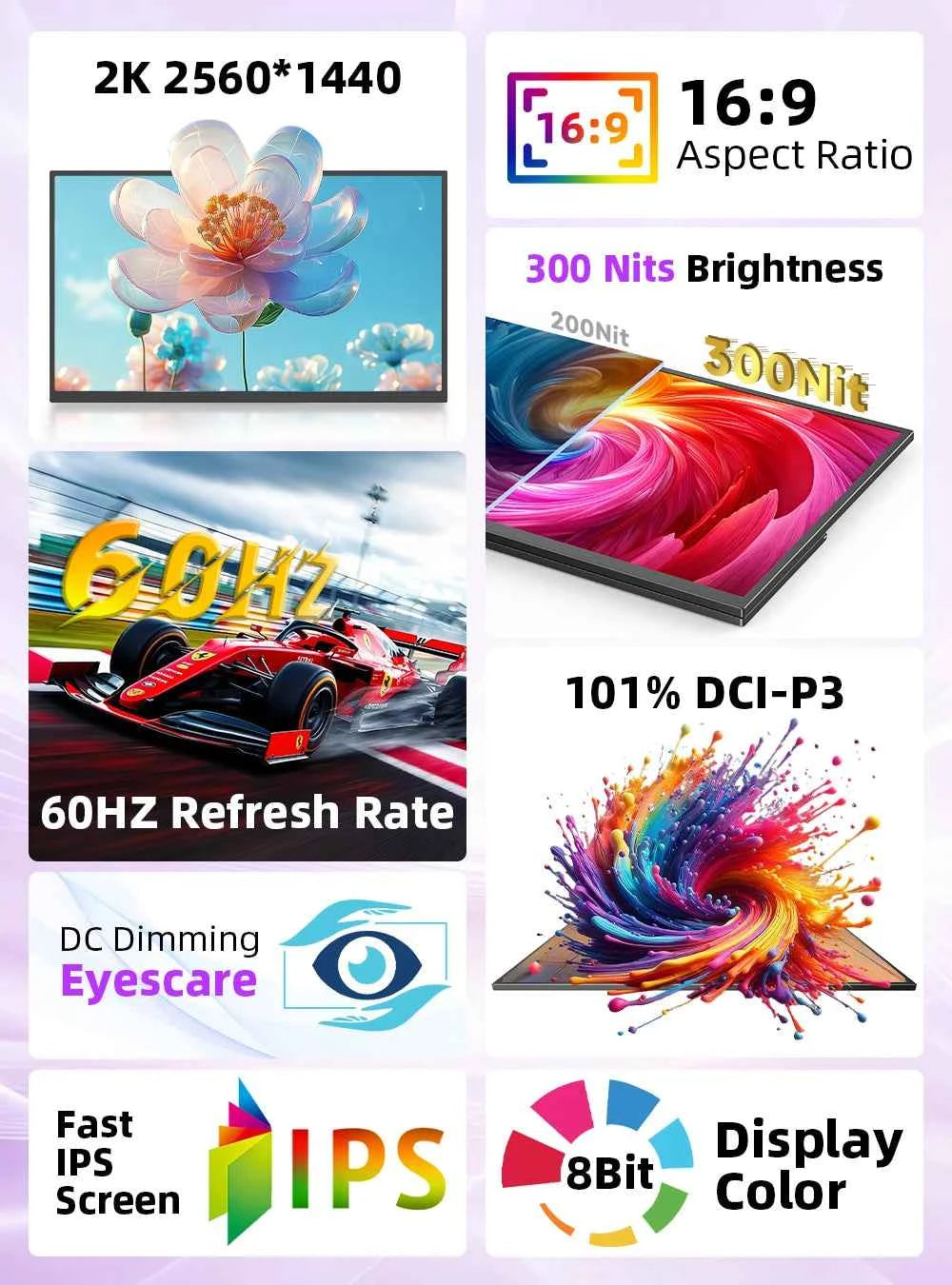 UPERFECT 22' 2K Portable Monitor W/VESA & 180° Adjustable Stand 2560 * 1440 QHD FreeSync IPS HDR Large Gaming Display For Travel