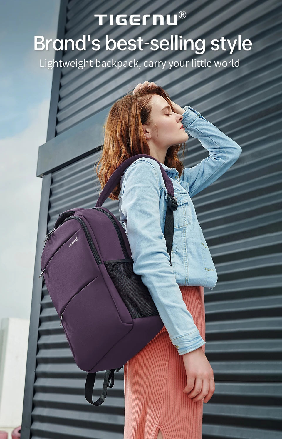 Tigernu Women’s Anti-Theft Laptop Backpack 15.6 Inch – Waterproof Travel & School Backpack for Women, Stylish Purple Laptop Bag