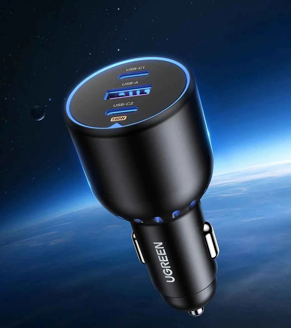 UGREEN 130W USB C Fast Car Charger For Xiaomi iPhone 17 Samsung Galaxy S25 Laptops PD3.0 Fast Charging USB Type C Car Charger