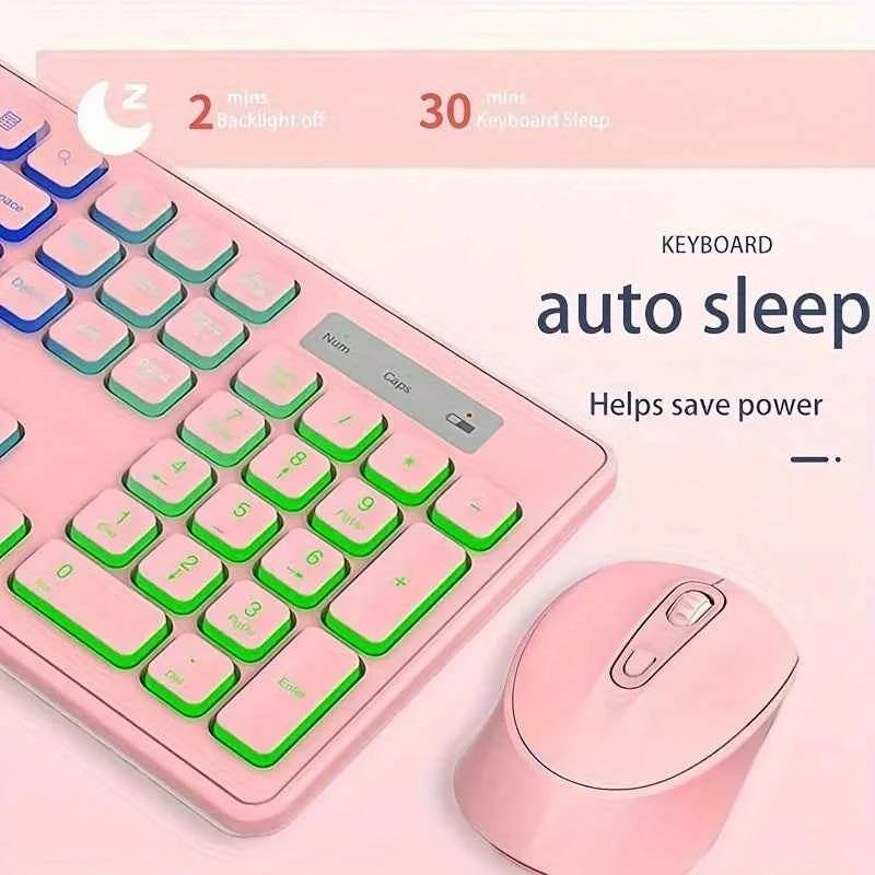 Jomaa 2.4G USB Wireless Keyboard and Mouse Combo Backlit Rechargeable Wireless Keyboard Set USB Cordless Combo for Computer M.c