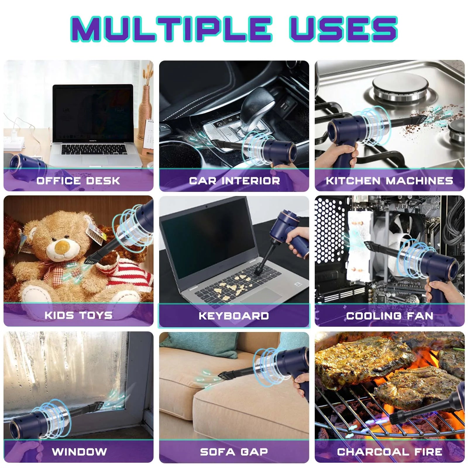 4000mAh Portable Compressed Air Duster Multi Air Blower & Vacuum Cleaner Cordless Duster Blower for Keyboard Computer Cleaning