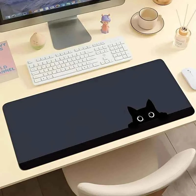 Large Black Cute Cat Mouse Pad Gaming Non-slip Rubber Base Precise Seam Design Washable Durable PC Desk Mat for Games and Office