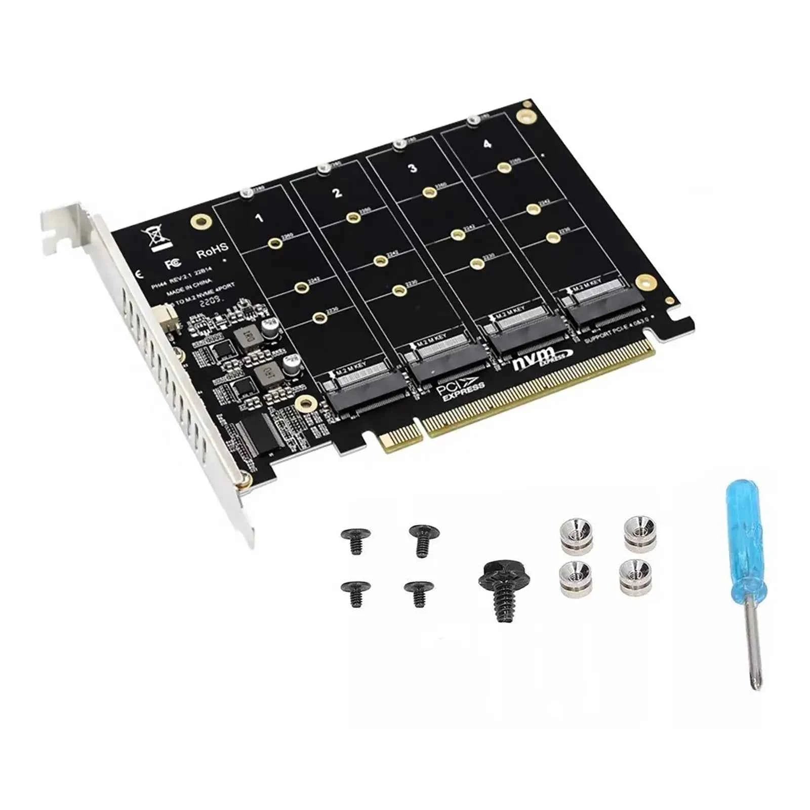 M.2 NVME SSD to PCIE X16 Adapter 4 Port NVMe to PCI-e Host Expansion Card Support 2230/2242/2260/2280