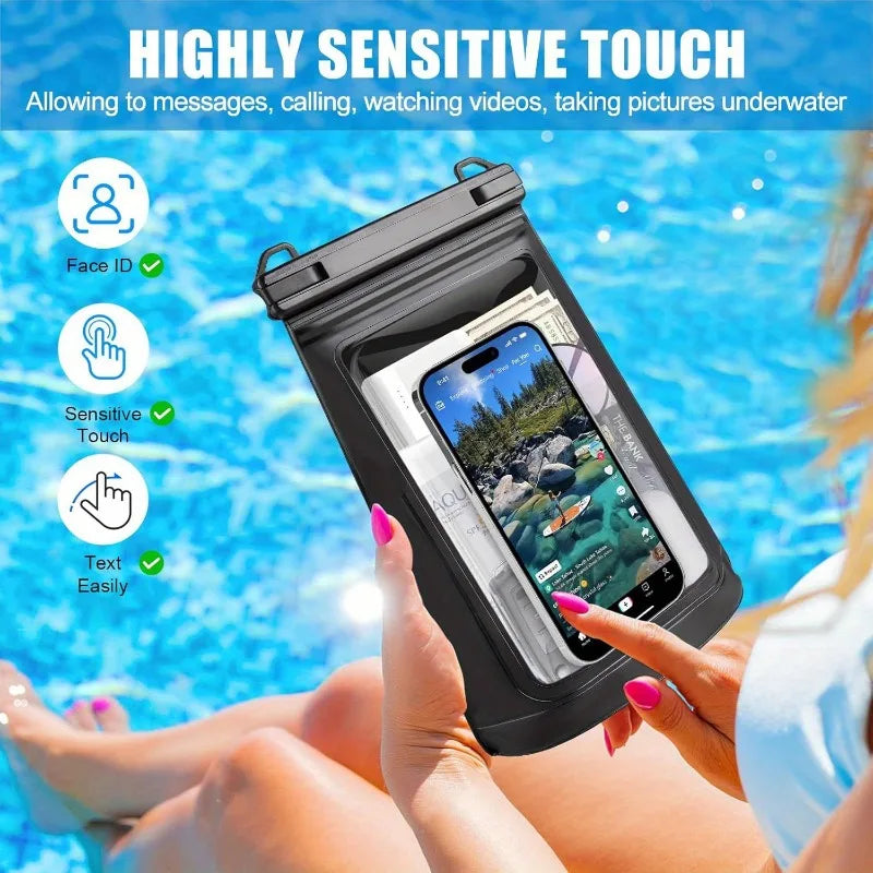 HAISSKY Large Mobile Phone Waterproof Pouch For iPhone 17 16 Pro Max 17 Air 16E 15 Plus Swim Travel Beach Bags With Seal Stripe