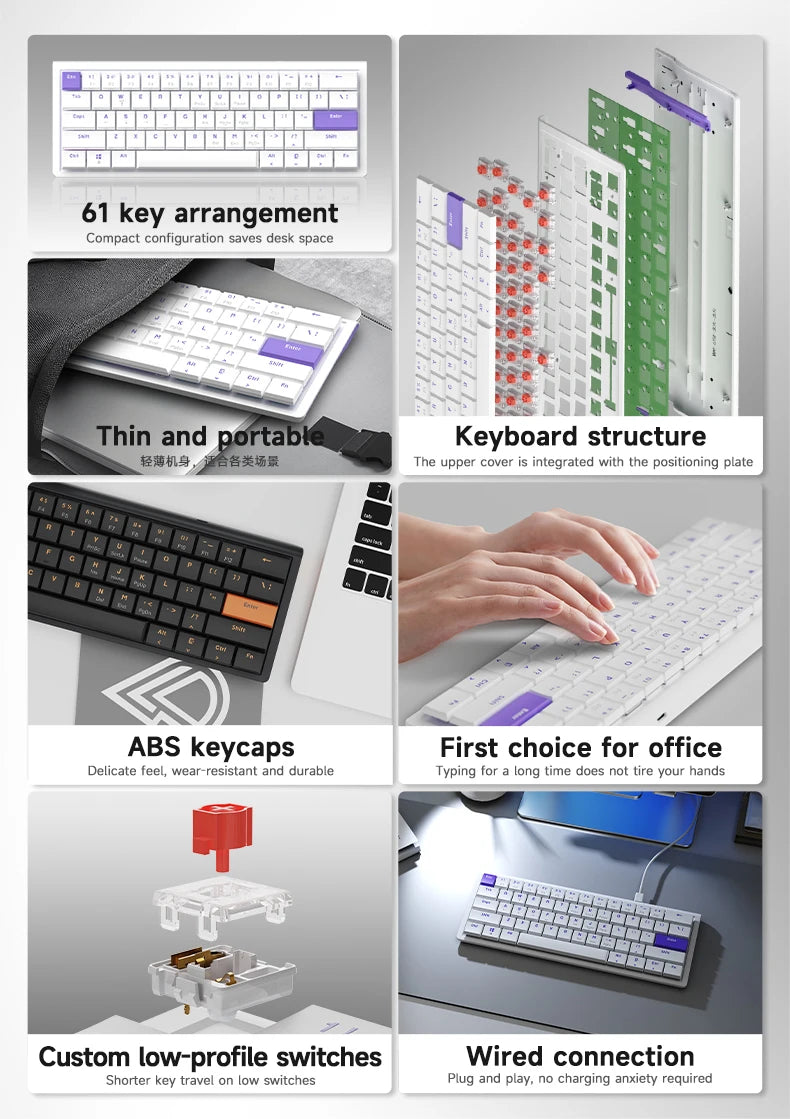 Ajazz NKL61 Wired And Matte Office Keyboard 61-Key Slim Body ABS Wired Office Keyboard Suitable For Office Use