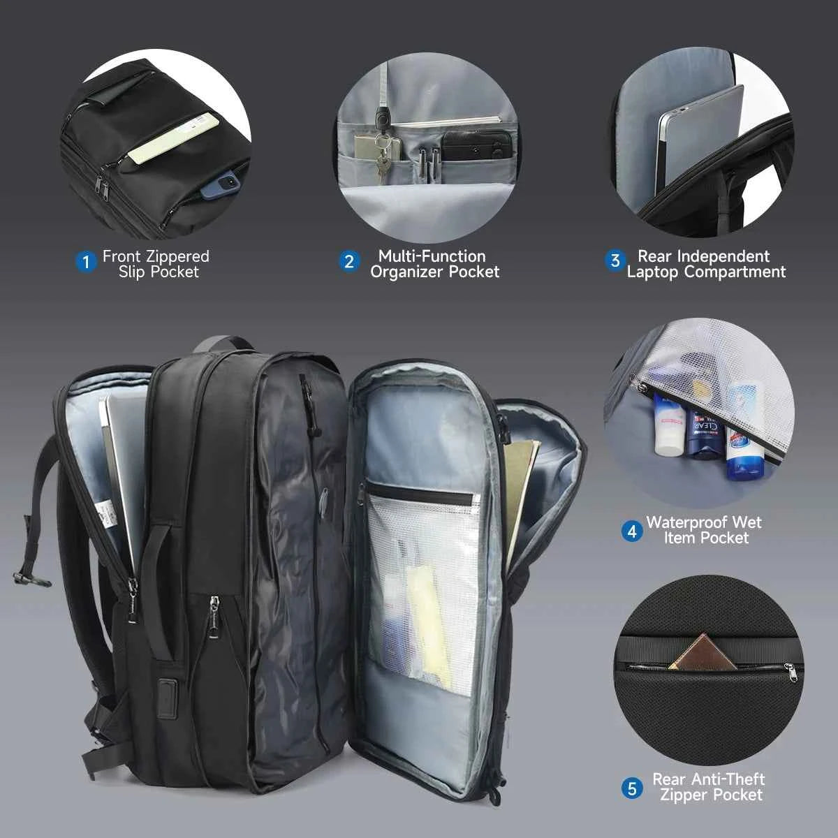 Tigernu Vacuum Compression Backpack Men Women Expandable Travel Backpacks Luggage With USB Large Capacity For 17 Laptop Back