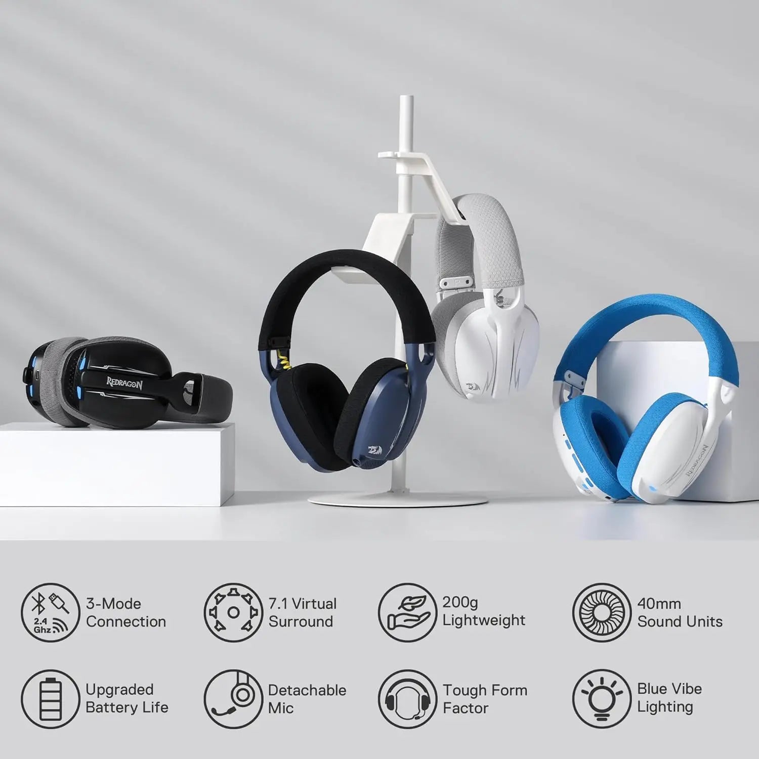 Redragon H878 Gaming Headset, 2.4Ghz/BT/Wired