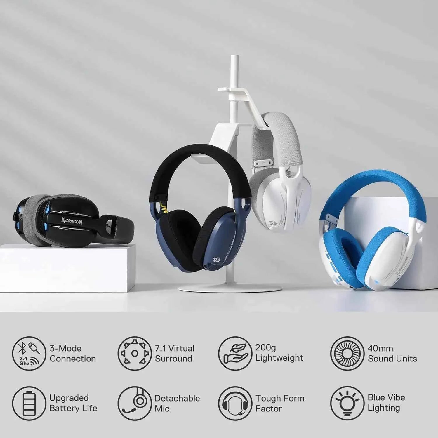 Redragon H878 Gaming Headset, 2.4Ghz/BT/Wired