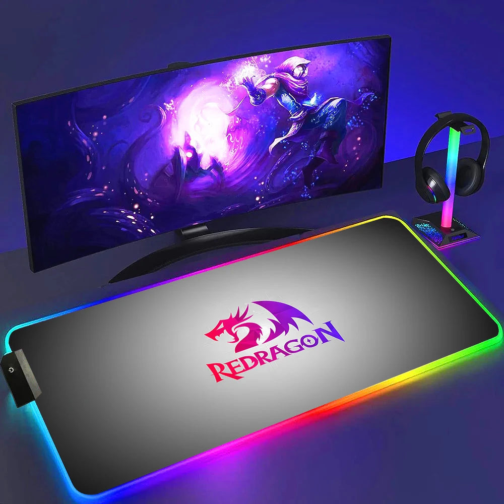 Redragon RGB LED Gaming Mouse Pad Rug Cool Anti-skid Keyboard Mat Computer Desk Accessories Mousepad Luminous Laptop Game Mats