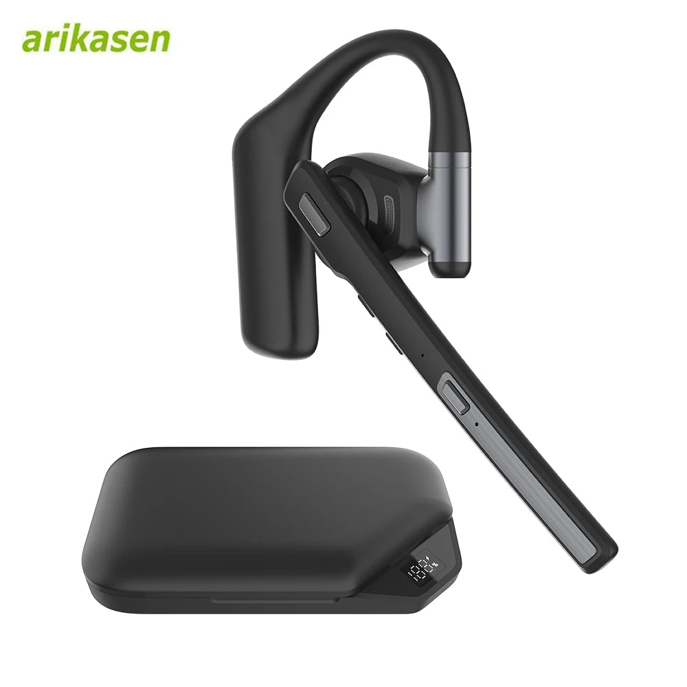 Bluetooth 6.0 Headset, Wireless Hands-Free Earpiece with ENC Dual Mic, Mute Button, Single-Ear Headphone for Trucker, Business