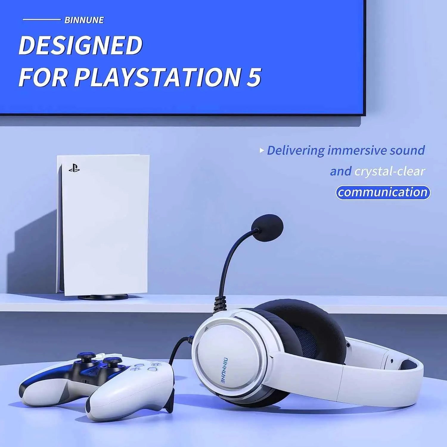 BINNUNE Gaming Headset with Mic – Wired Headphones for PS5, PS4, Xbox Series X|S, Xbox One, PC & Switch, Noise Cancelling Stereo Gaming Headphones.