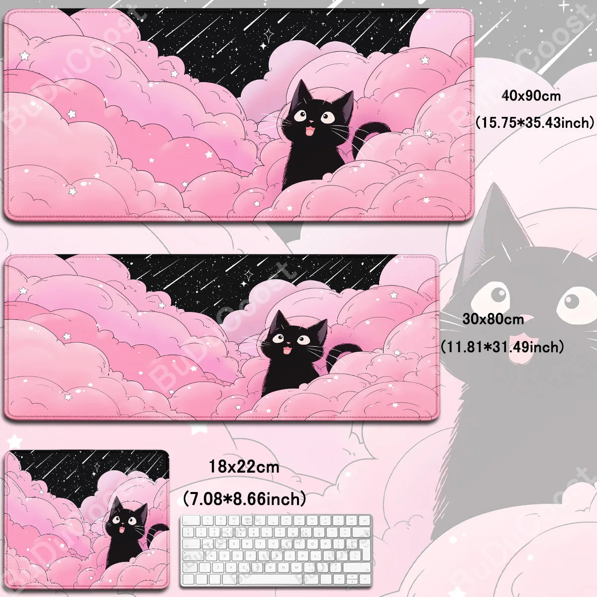 Kawaii Black Cat Mousepad Fast Delivery Keyboard Desk Mat 40x90cm Lock Edge Extend Mouse Pad Starlit Sky Office Table Protection