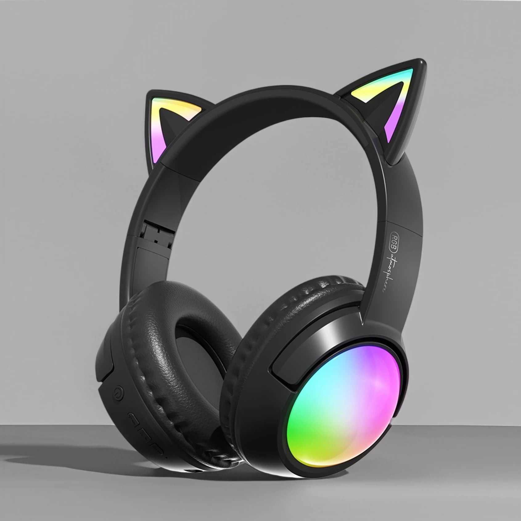 Cute Cat Ear RGB Wireless Headphones, Bluetooth 5.4, 350mAh Battery, 20H Playtime, Foldable Over-Ear Headset with Mic, HiFi Soun