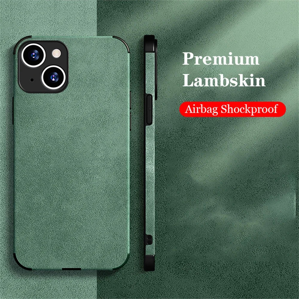 Luxury Shockproof Matte Lambskin Leather Case for iPhone 16 15 14 13 12 11 Pro X XR XS Max 7 8 Plus Soft Fabric Vintage Cover