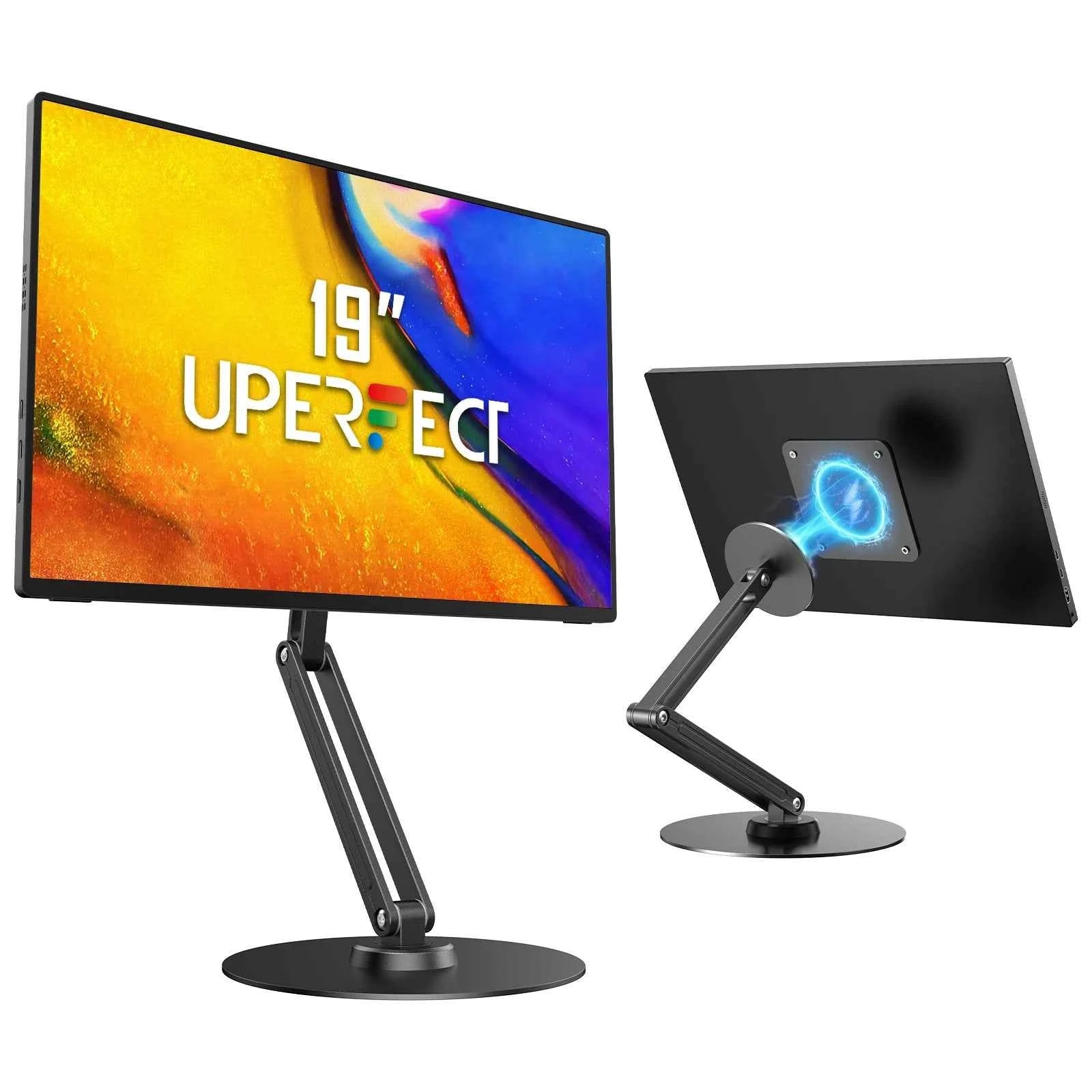 UPERFECT Portable Magnetic VESA Stand with 360° Swivel Base Aluminum Desktop Mount for 10–18.5″ Devices Supports up to 4.4 lbs