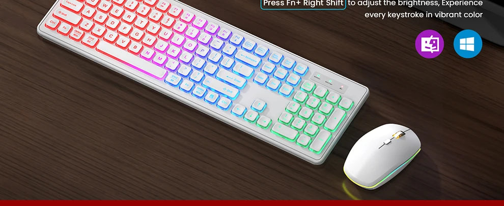 Backlit Wireless Keyboard and Mouse,Quiet Light Up Keys, Tilt Legs, Rechargeable USB Cordless Combo for Computer, PC, Laptop