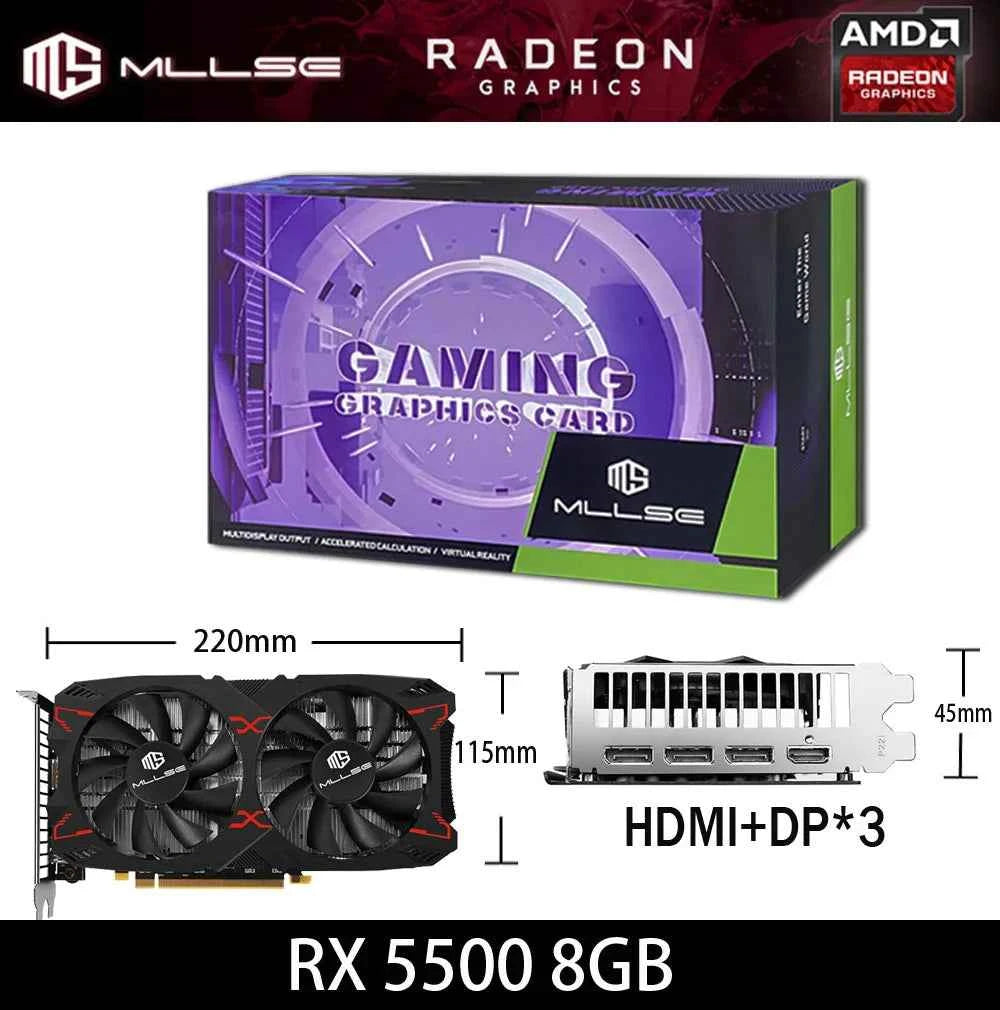 MLLSE Graphics Card RX 5500 8gb 7NM 128bit GDDR6 8Pin PCI Express 4.0 x 8 1717MHz DP*3 Desktop