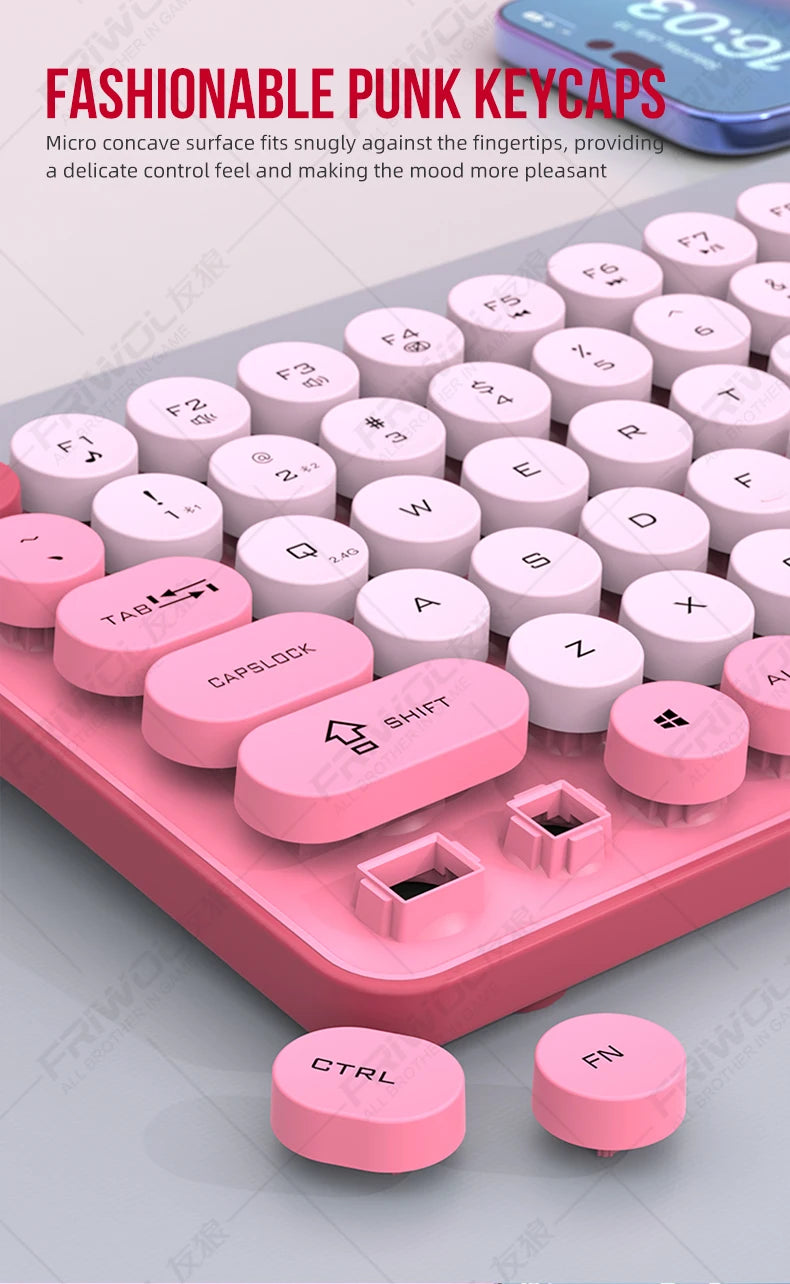 Friwol BT185 Bluetooth Wireless Keyboard Mouse Set Punk Keycap Laptop Desktop Office Mute Keyboard Mechanical Feel