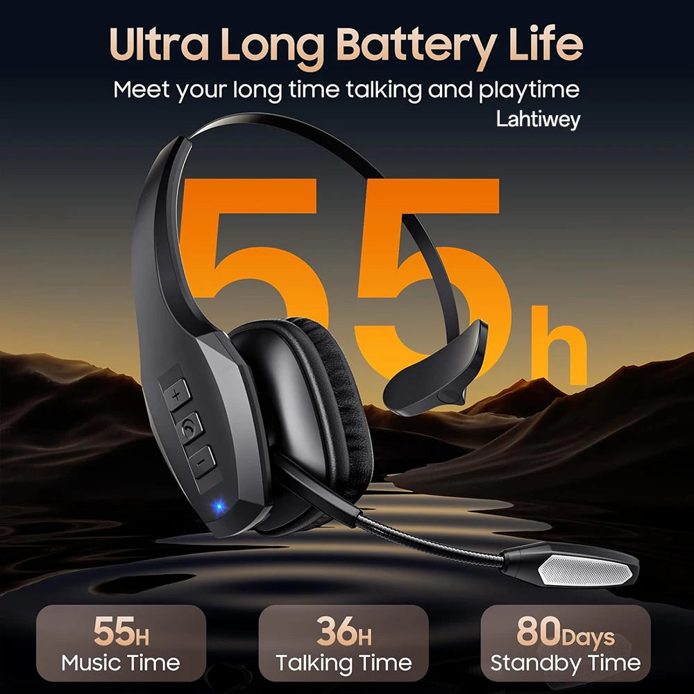 Trucker Bluetooth Headset, Wireless Headset with Mic, Bluetooth Headsets with Dual Noise Cancelling Microphone & Mute Button