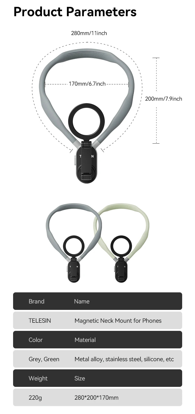TELESIN Silicone Phone Magnetic Neck Mount Quick Release Hold for Iphone 17 16 15 14 13 SAMSUNG HUAWEI XIAOMI Phone Accessories