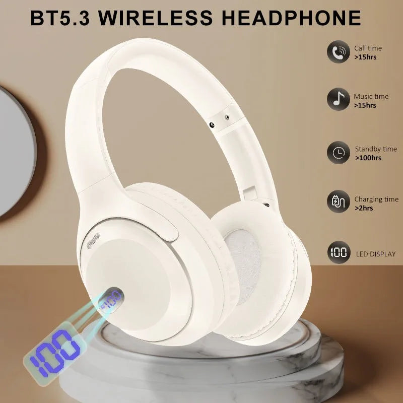 BT5.3 Wireless Headphones with LED Display: Long Battery Life & Multi - Mode Compatibility
