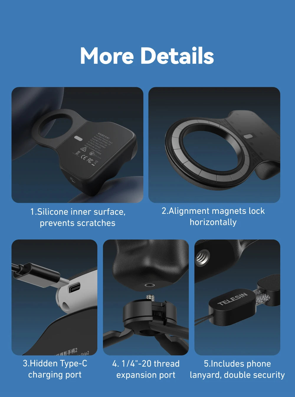 TELESIN Magnetic Phone Camera Shutter Grip and Fill Light Set Shooting Aid Remote Control Handle for Iphone HUAWEI SAMSUNG Phone