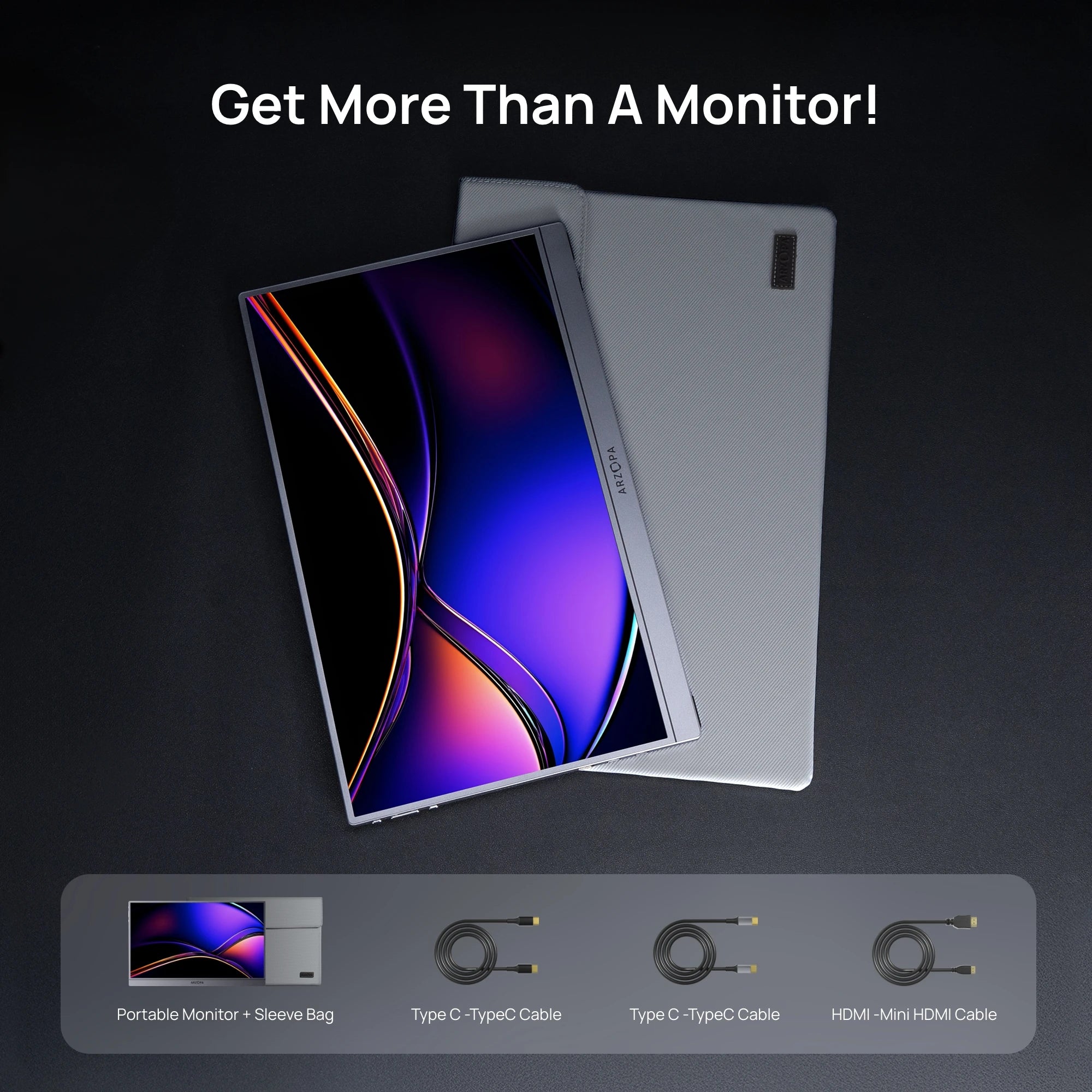 【Monitor+Bag】ARZOPA 16.1 inches Grey Portable Monitor,144 hz,100%s RGB,1080P FHD External Second Screen IPS Screen,Z1FC Grey