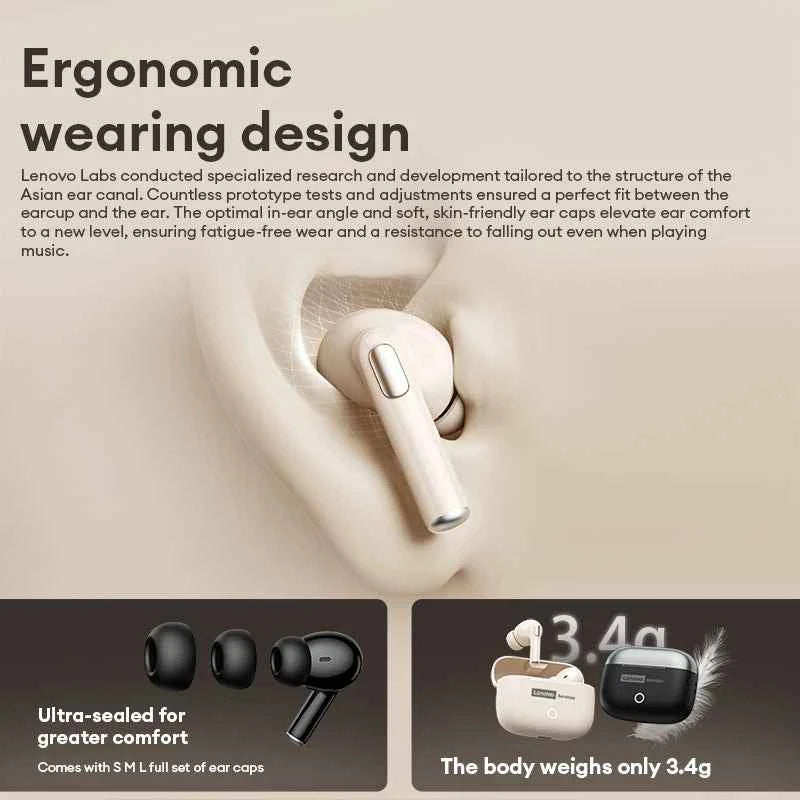 Choice Lenovo Gaming Earphones Wireless Bluetooth 6.0 Headphones Leather Texture Business Headset HD Calling ANC Noise LE221
