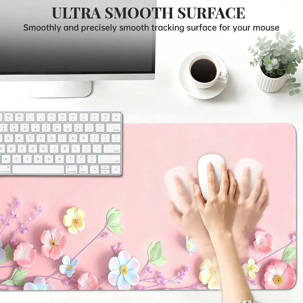 1pc, 31.50 X 11.81 Pink Floral Blossom Large Waterproof Mouse Pad, Antislip Desk Protector For Keyboard, Mouse, Smooth For Gaming, Desk Accessory, For Home