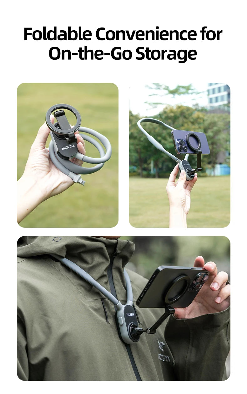 TELESIN Silicone Magnetic Neck Mount Quick Release Phone Stand Universal Compatible with iPhone MagSafe Samsung Huawei Xiaomi